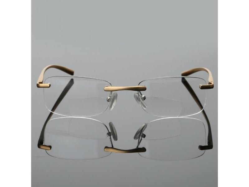Bifocal Reading Glasses Men Women Rimless Aluminum-magnesium Frame Diopter Carousel 1