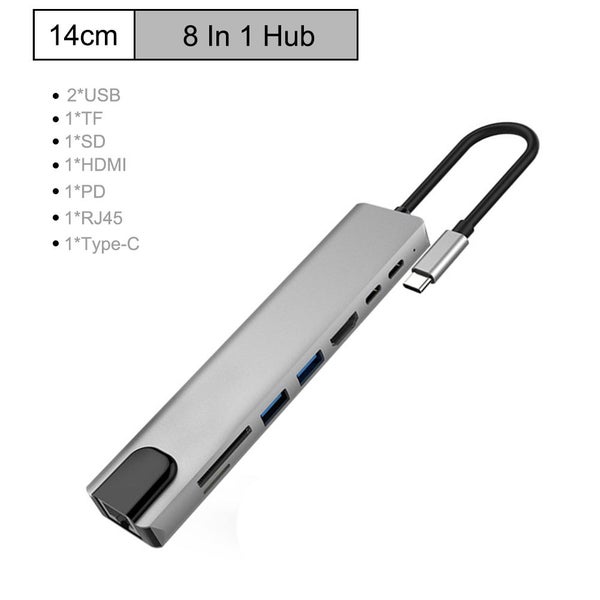 8 in 1 USB C Adapter RJ45 Ethernet Port 4K HDMI USB 3.0 Ports SD TF Card Reader Carousel 1