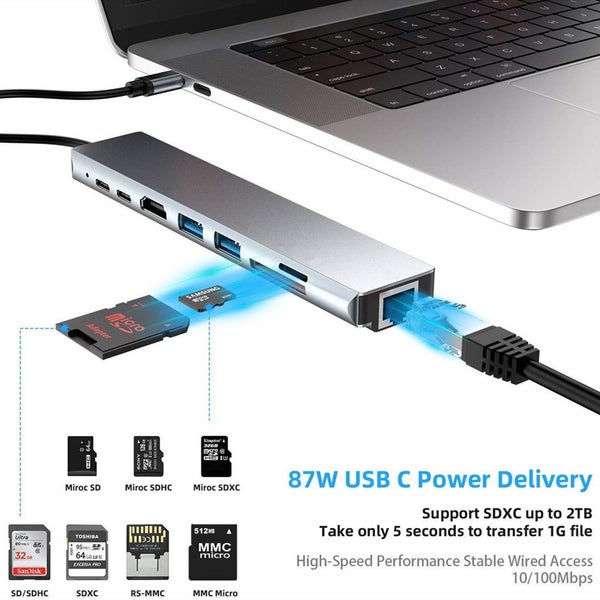 8 in 1 USB C Adapter RJ45 Ethernet Port 4K HDMI USB 3.0 Ports SD TF Card Reader Carousel 2
