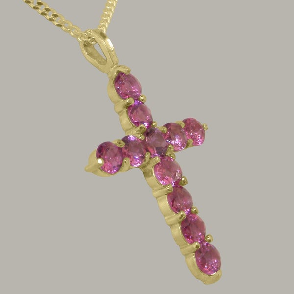 Gold Natural Pink Tourmaline Womens Cross Pendant & Chain Carousel 1