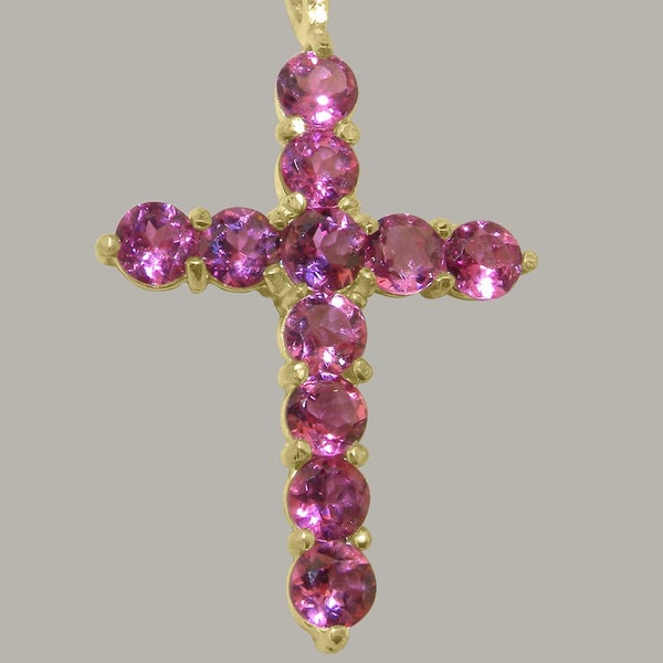 Gold Natural Pink Tourmaline Womens Cross Pendant & Chain Carousel 2