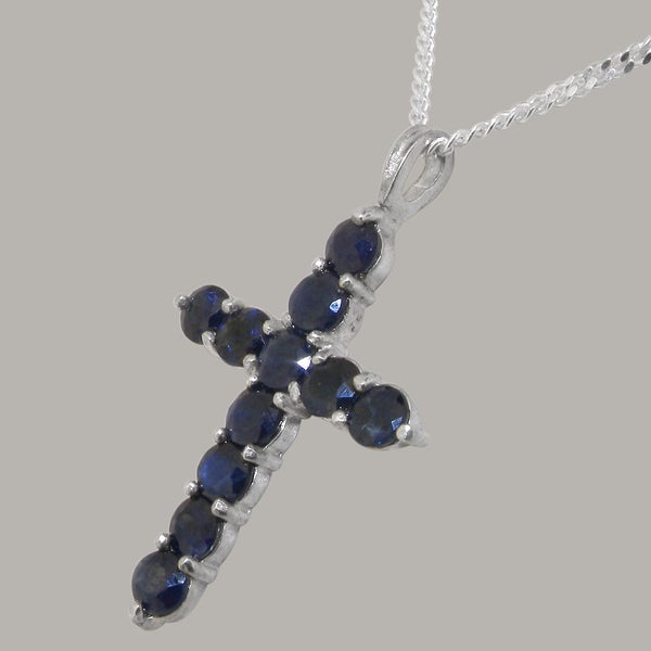 Sterling Silver Natural Sapphire Womens Cross Pendant & Chain Carousel 2