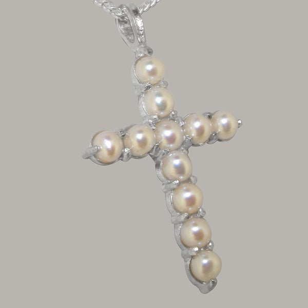 White Gold Pearl Womens Cross Pendant & Chain - Choice of Chain Lengths Carousel 1