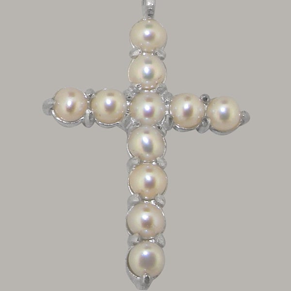 White Gold Pearl Womens Cross Pendant & Chain - Choice of Chain Lengths Carousel 2