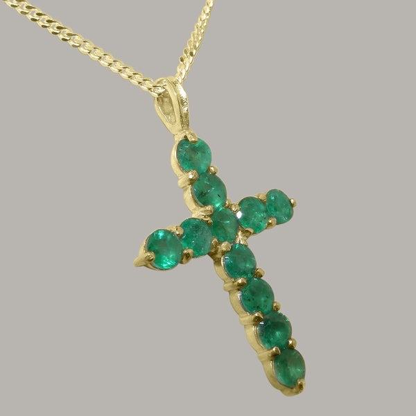 Gold Natural Emerald Womens Cross Pendant & Chain - Choice of Chain Lengths Carousel 1