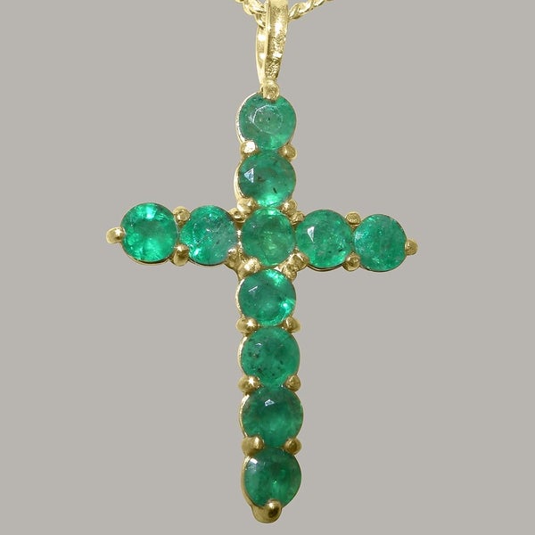 Gold Natural Emerald Womens Cross Pendant & Chain - Choice of Chain Lengths Carousel 2