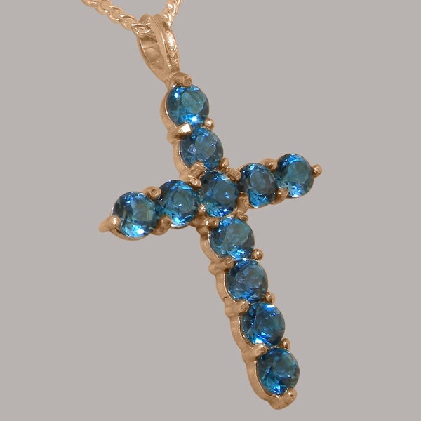 Rose Gold Natural London Blue Topaz Womens Cross Pendant & Chain Carousel 1
