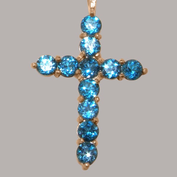 Rose Gold Natural London Blue Topaz Womens Cross Pendant & Chain Carousel 2