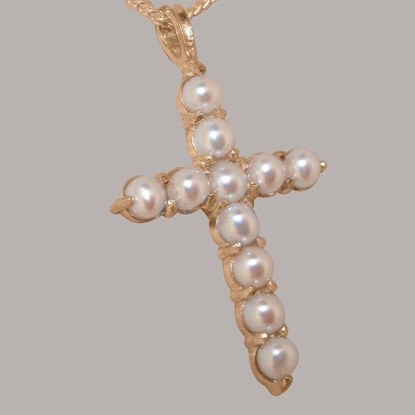 Rose Gold Pearl Womens Cross Pendant & Chain - Choice of Chain Lengths Carousel 1