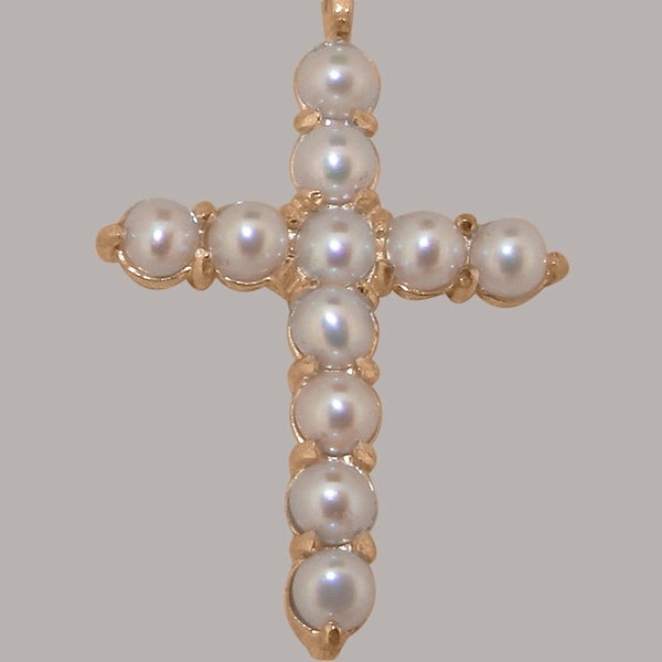 Rose Gold Pearl Womens Cross Pendant & Chain - Choice of Chain Lengths Carousel 2