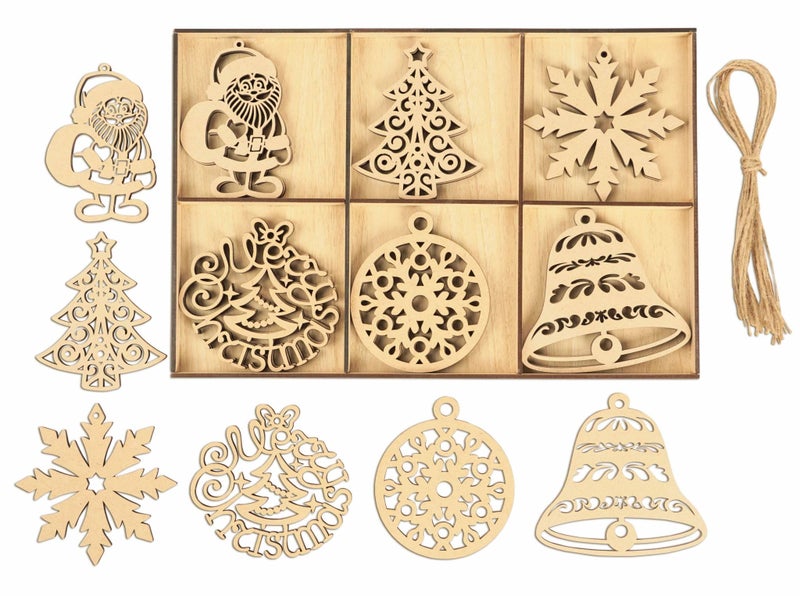 Inkdotpot 18pcs Wooden Christmas Ornaments, Unfinished Wooden Laser Cutouts Carousel 1