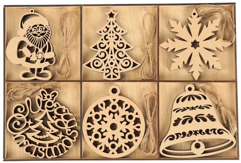 Inkdotpot 18pcs Wooden Christmas Ornaments, Unfinished Wooden Laser Cutouts Carousel 2
