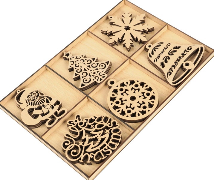 Inkdotpot 18pcs Wooden Christmas Ornaments, Unfinished Wooden Laser Cutouts Carousel 6