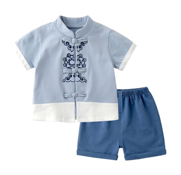 Blue baby “Chinoiserie” boy short matching set(73cm) Carousel 1