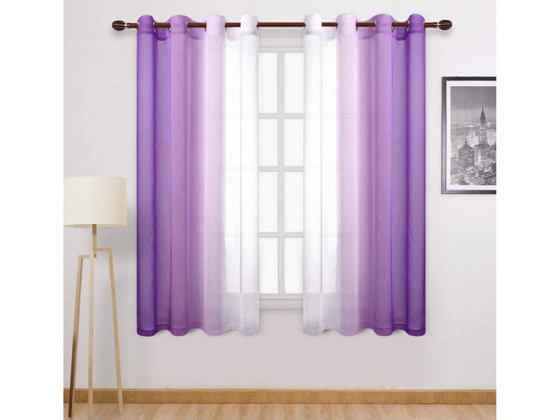 Pair of Light Filtering Semi Sheer Grommet Top Curtains Home Decorations Purple Carousel 1