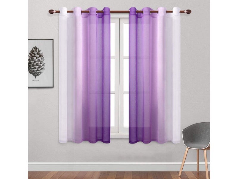 Pair of Light Filtering Semi Sheer Grommet Top Curtains Home Decorations Purple Carousel 2