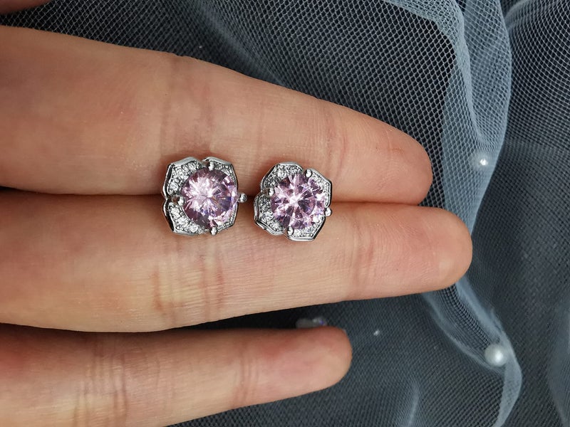 pink Lab Grown Diamond earring round Lucky four-leaf clover Carousel 2