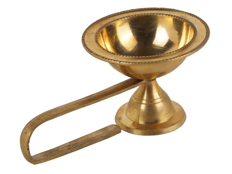 IBA Indianbeautifulart Handcrafted Brass Aarti Diya With Handle Pooja Carousel 2