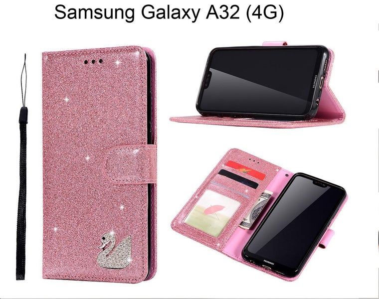 Galaxy a32 4G case luxury bling glitter leather embedded rhinstone swan Carousel 1