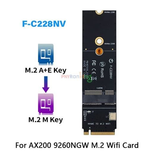 M.2 Key A+E to M.2 Key M Adapter For M.2 Wifi Bluetooth Wireless Card / AX200 Carousel 1