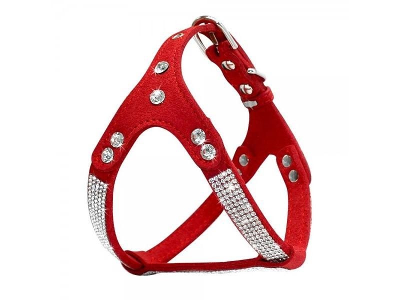 Rhinestone Puppy Harness Suede Leather Small Dogs Vest Adjustable For Chihuahua Carousel 1