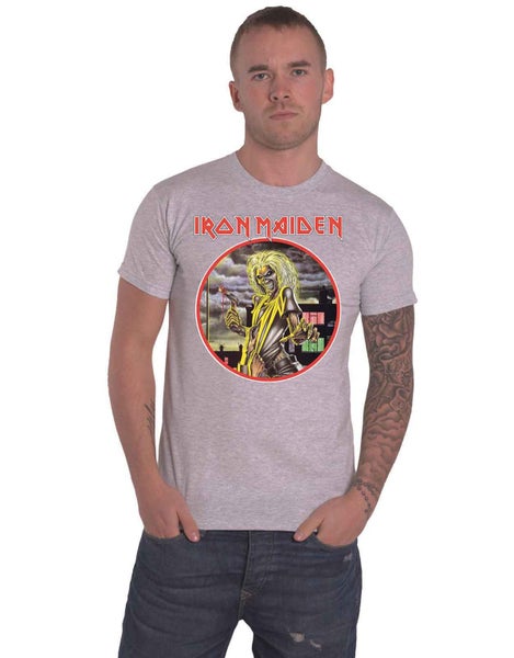 Iron Maiden T Shirt Killers Circle Band Logo new Official Mens Heather Grey Carousel 1