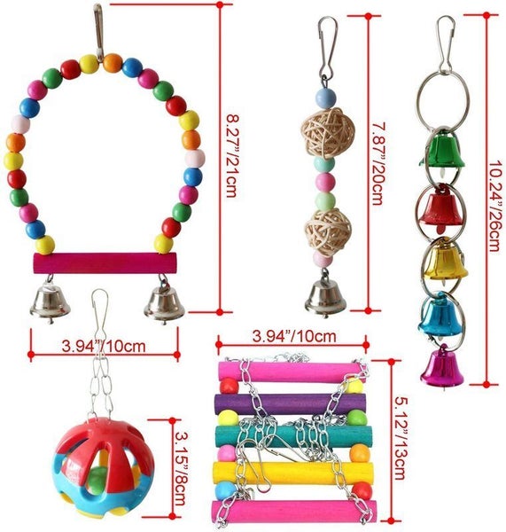 5 Pieces Bird Toys Multi functions Parrot Cage Bells Swing Chewing Swing Toys Carousel 2