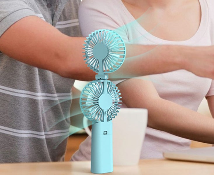 3000 MAh Portable Handheld Folding Double Head Fan Desktop Hanging Neck Carousel 3