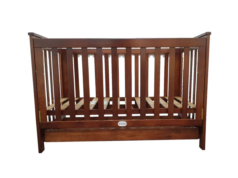 Kapai Beta Wooden Baby Cot Drop Side with Drawer COFFEE Carousel 2