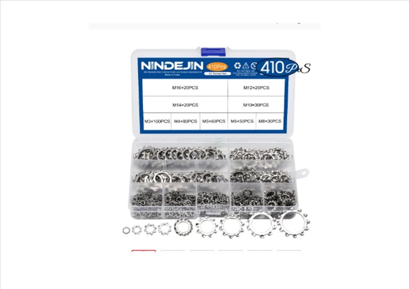 NINDEJIN 410 pcs external tooth lock washer assortment kit Carousel 1