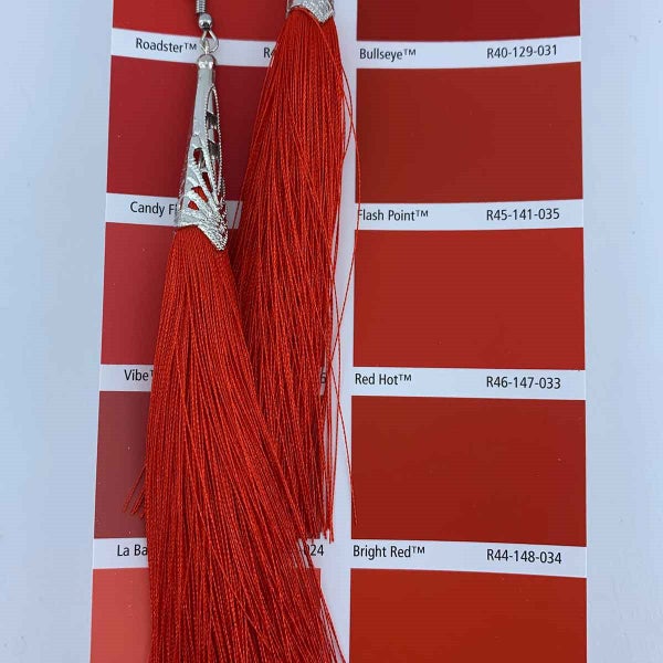 Long Silk Tassel Earrings 14cm "Bolero" (Red) Carousel 2
