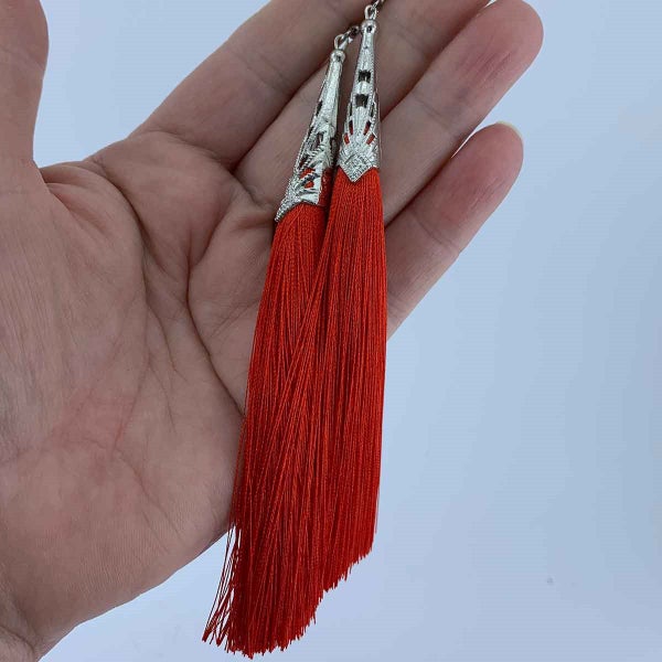Long Silk Tassel Earrings 14cm "Bolero" (Red) Carousel 1