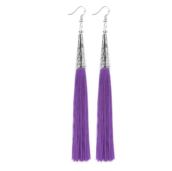 Long Silk Tassel Earrings 14cm "Bolero" (Purple) Carousel 1