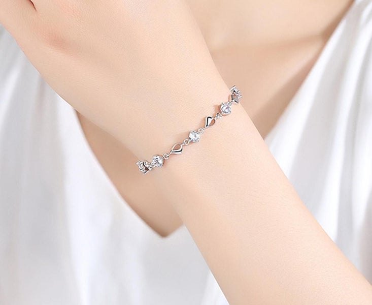 Lady S925 Cubic Zirconia Bracelet Adjustable Heart Bracelet - SL0065 - S925 Carousel 2