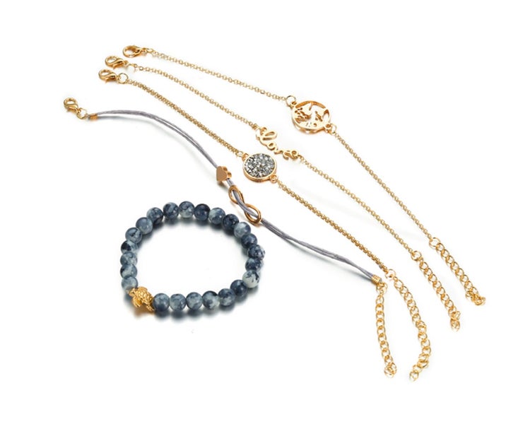 5PCS Map Tortoise Bead Chain Loving Eight - character Bracelet Suite Carousel 1