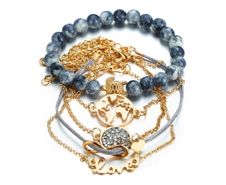 5PCS Map Tortoise Bead Chain Loving Eight - character Bracelet Suite Carousel 2