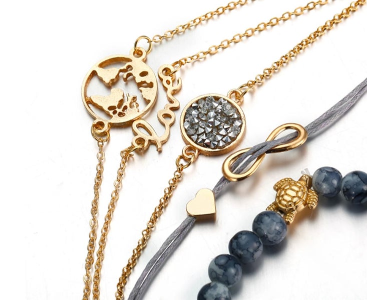 5PCS Map Tortoise Bead Chain Loving Eight - character Bracelet Suite Carousel 4