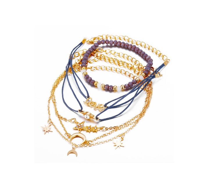 6PCS Fashion Simple Pentagon Moon Bracelet Love Footchain Carousel 1
