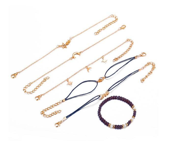 6PCS Fashion Simple Pentagon Moon Bracelet Love Footchain Carousel 2