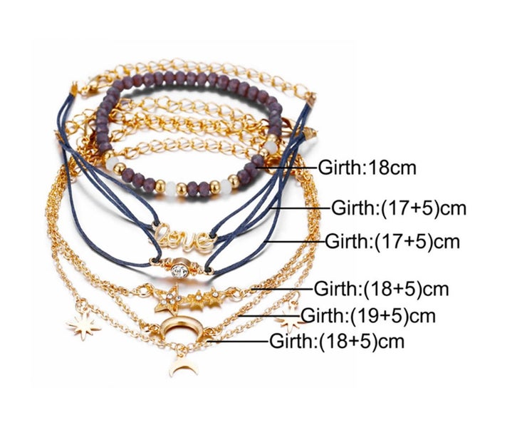 6PCS Fashion Simple Pentagon Moon Bracelet Love Footchain Carousel 4