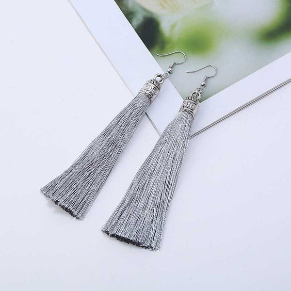 Silky Tassel Earrings 11cm "Juno" (Silver) Carousel 1