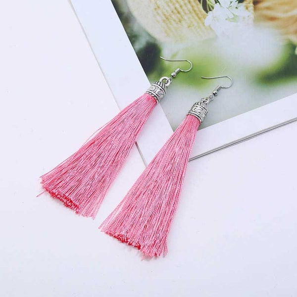 Silky Tassel Earrings 11cm "Juno" (Pink) Carousel 1