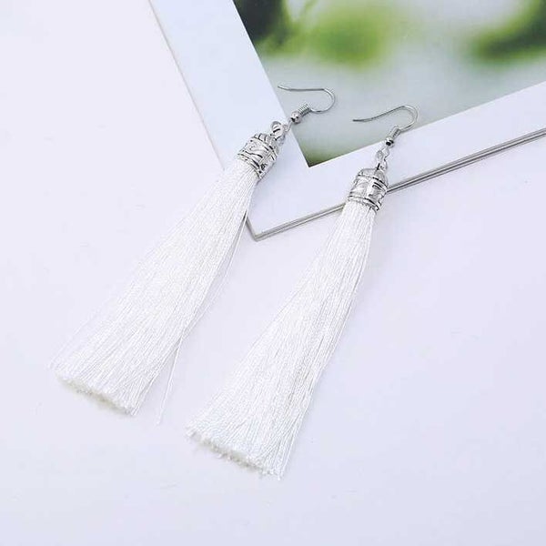 Silky Tassel Earrings 11cm "Juno" (White) Carousel 1