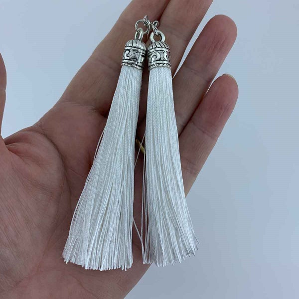 Silky Tassel Earrings 11cm "Juno" (White) Carousel 3