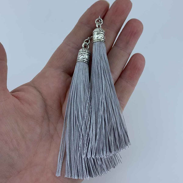 Silky Tassel Earrings 11cm "Juno" (Silver) Carousel 2