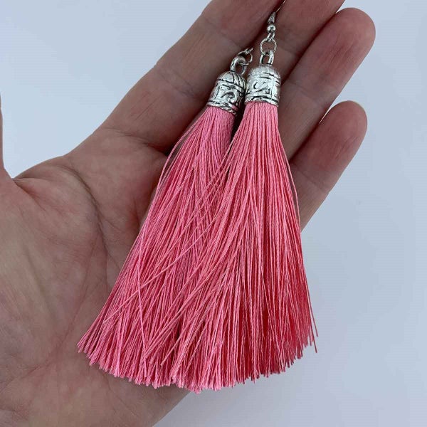 Silky Tassel Earrings 11cm "Juno" (Pink) Carousel 2