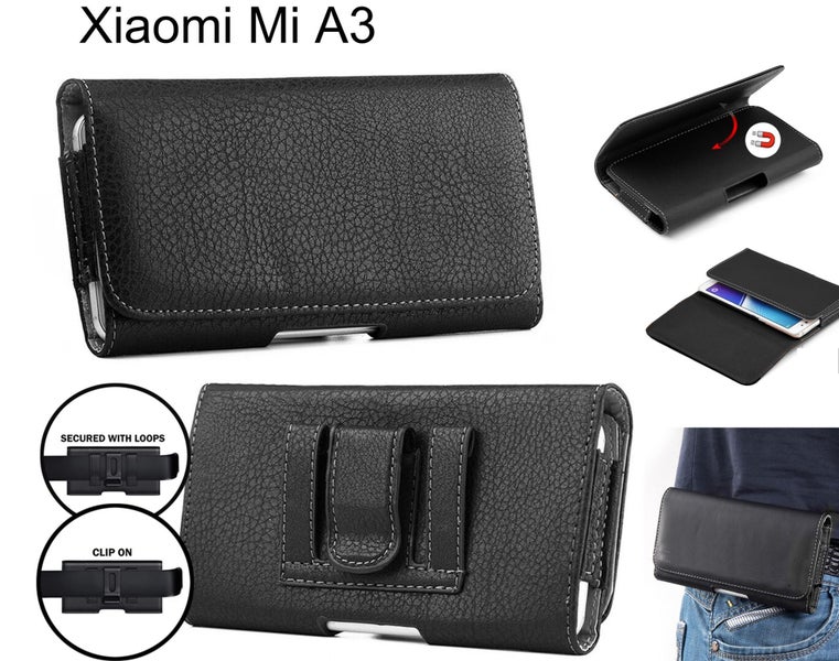 Xiaomi Mi A3 Lichi Grain Belt Holster w swivel clip horizontal black Carousel 1