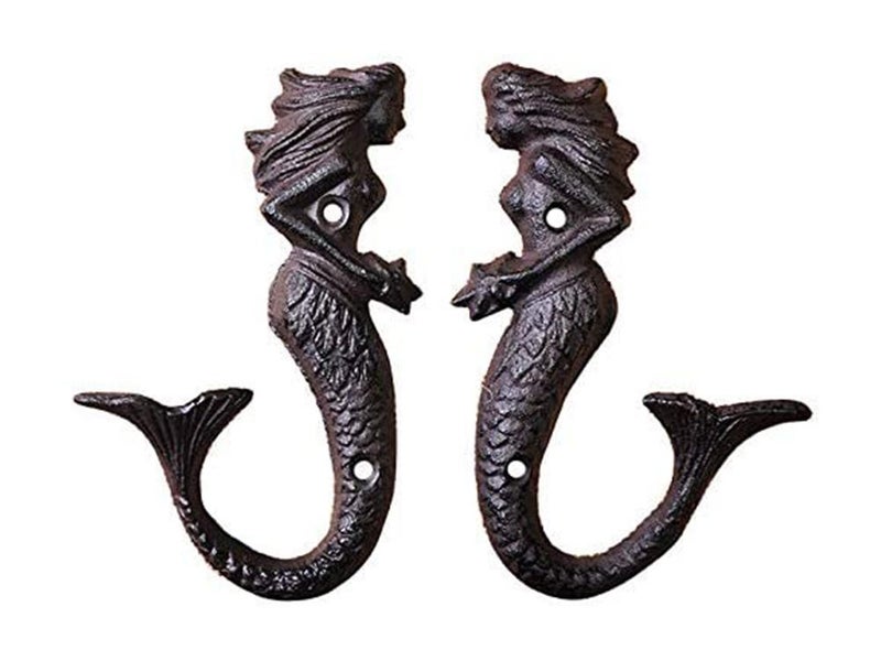 Cast Iron Mermaid Wall Hooks Vintage Rustic Wall Hanger (Set of 2) Carousel 2