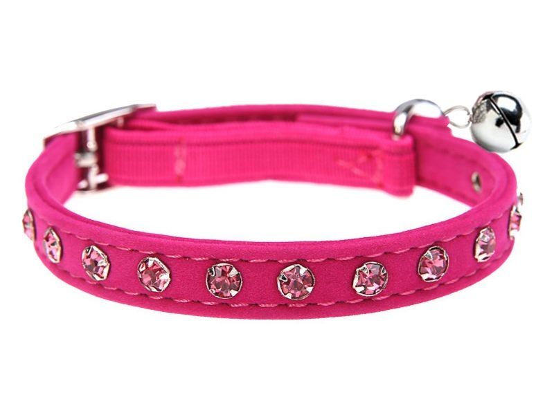 Adjustable Pet Collar with Bling Rhinestone and Bell for Cat Small Dog Rose Red Carousel 1