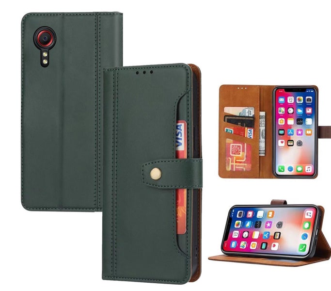 Galaxy Xcover 5 pu leather wallet case front pocket magnetic closure green Carousel 1